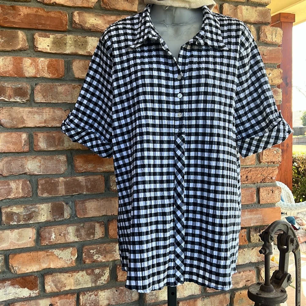 Rebecca Malone plus size  black and white gingham button down top. Size 2x